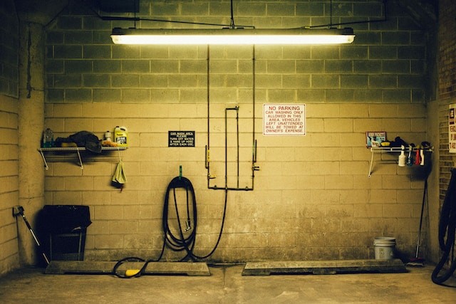 lamp hanging in garage